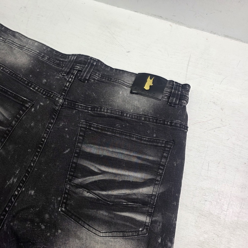 Makobi Biker Shorts Men's Size 44 Black Acid Wash Distressed Moto Streetwear Y2K - Picture 7 of 9